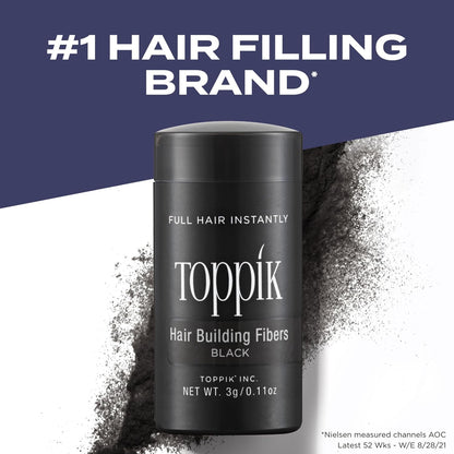 Toppik Hair Building Fibers with Premium Keratin Fibers Conceals Hair Thinning and Hair Loss for Fuller, Black